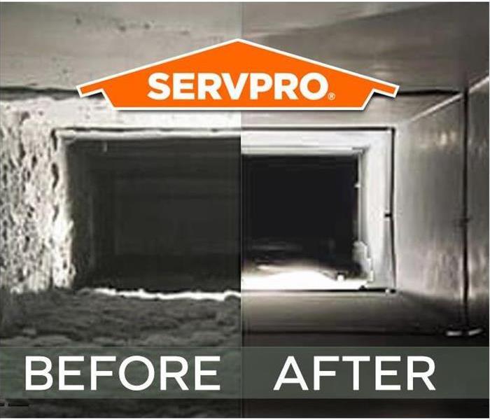 Ductwork before cleaning and after SERVPRO Duct Cleaning services